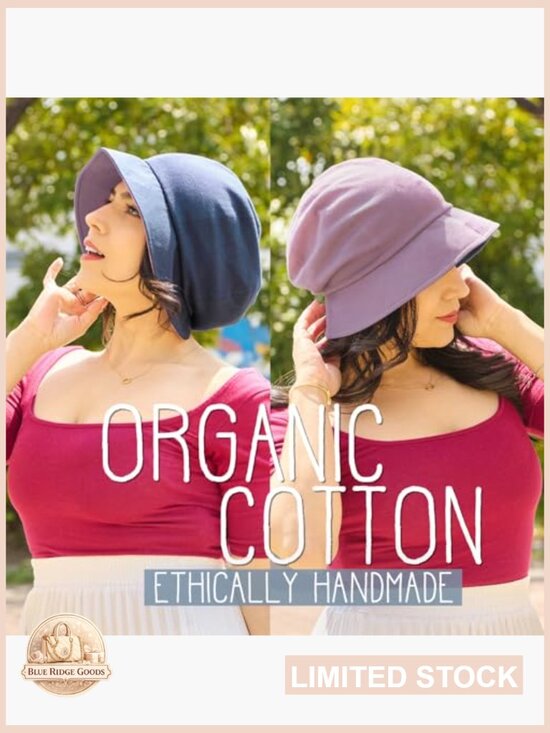 Organic Cotton Bucket Sun Hat Reversible Foldable Chemo Cap SPF 50